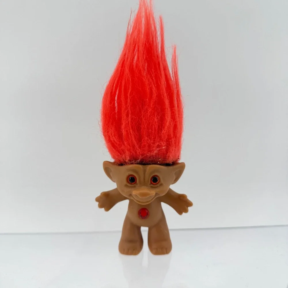 Russ Troll Doll Kids Orange Neon‎ Hair Red Jewel Belly Vintage 90s Toy